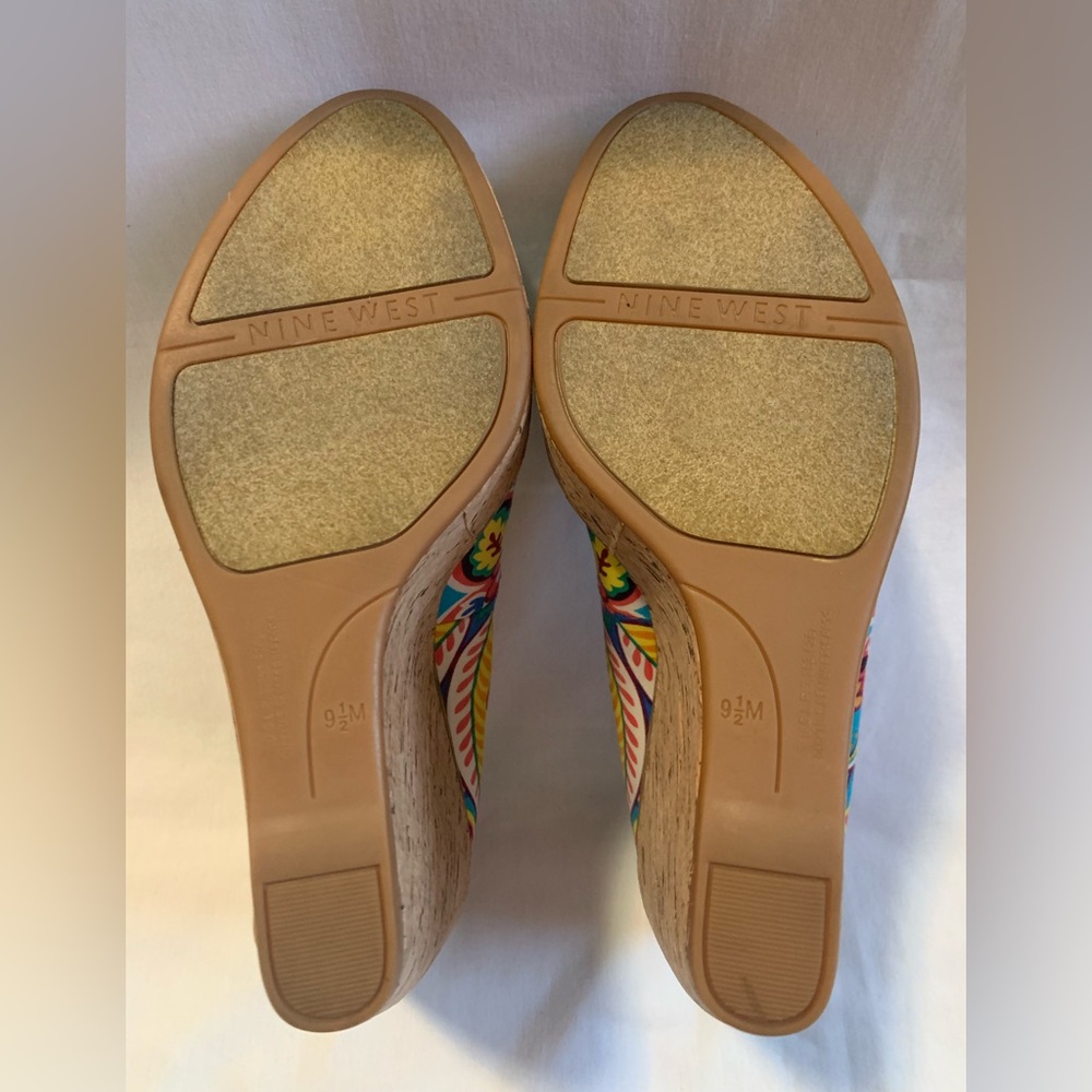 Vibrant Multicolor Floral Print Cork Wedge Heels - Picture 15 of 15